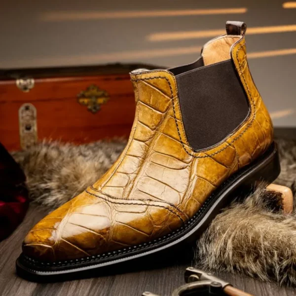 Discount Mauri 4964/1 Alligator Chelsea Boots Hand Painted Mustard & Sport Rust (Special Order) HandPaintedMustard&SportRust