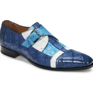 Cheap Mauri 4841 Alligator Monk Strap Shoes Caribbean Blue / White / Blue (SPECIAL ORDER) CaribbeanBlue/White