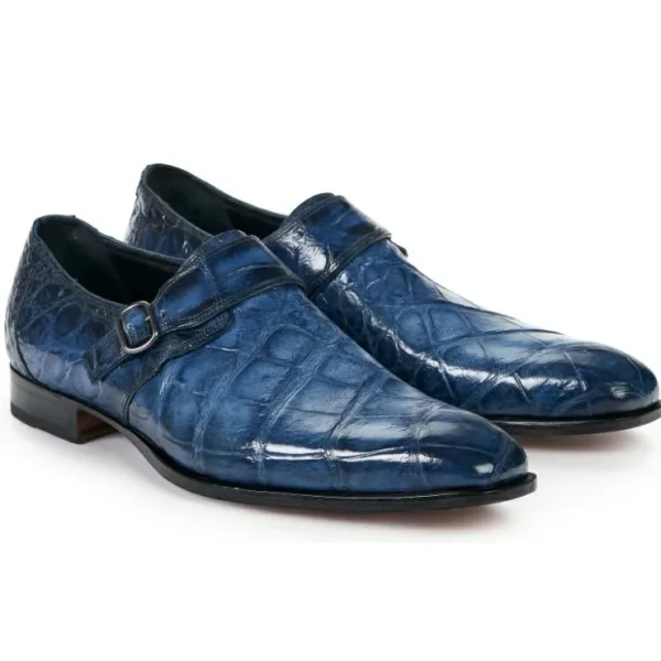 Cheap Mauri 4849 Alligator Monk Strap Caribbean Blue (Special Order) CaribbeanBlue