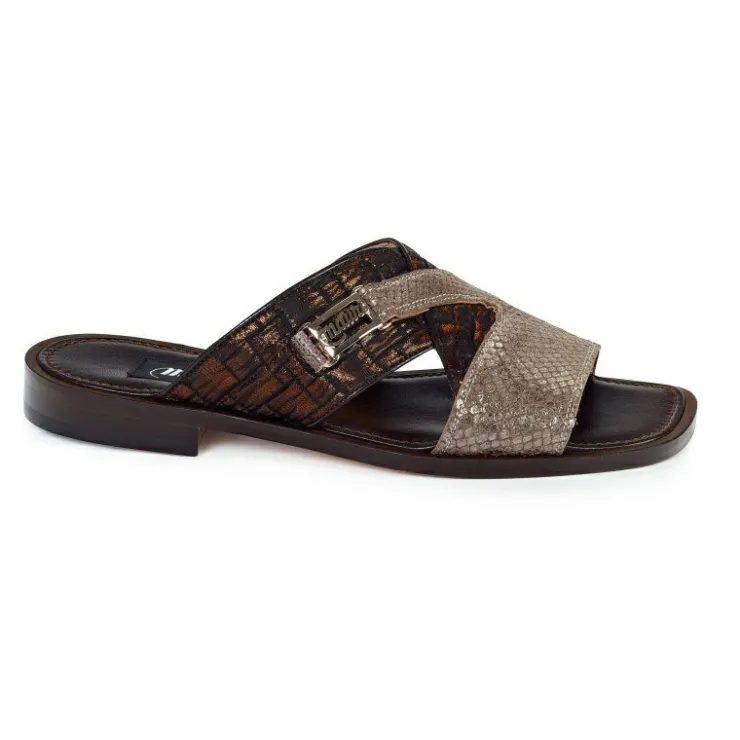 Outlet Mauri 1543 Atreo Calfskin & Fabric Sandals Dove Gray / Bronze (Special Order) Gray/Bronze