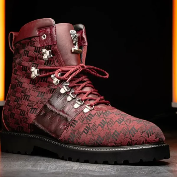 Online Mauri 3272 Baby Croc / Ostrich Leg / Double M. Fabric Boots Ruby Red (Special Order) RubyRed