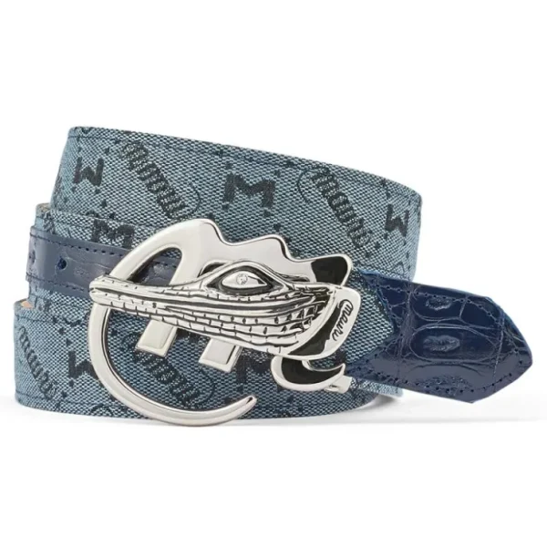 New Mauri 0100/35 Baby Croc & Fabric Belt W Blue WBlue