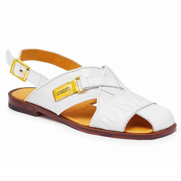 Outlet Mauri 5113 Baby Crocodile / Ostrich Leg Sandals (Special Order) White