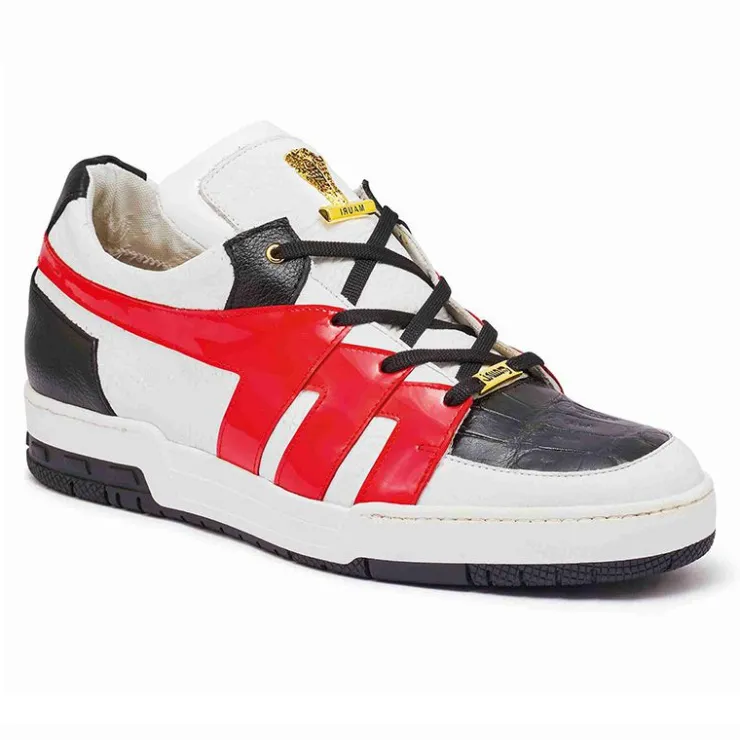 Sale Mauri 8424 Baby Crocodile / Patent / Embossed Nappa Sneakers White / Black / Red (Special Order)