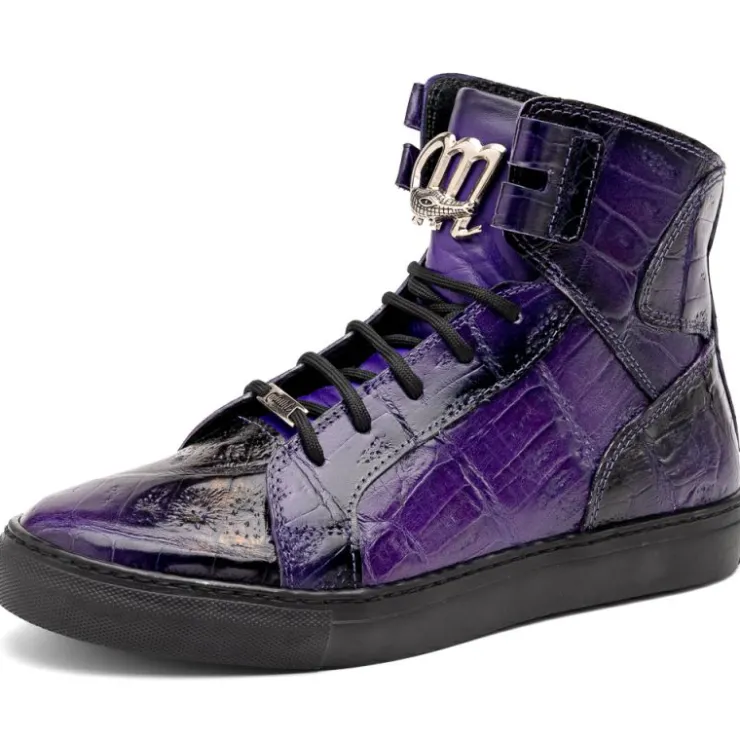 Discount Mauri 6129/1 Baby Crocodile High Top Sneakers Grape / Dirty Black Grape/DirtyBlack