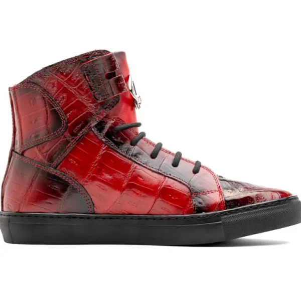 Best Mauri 6129/1 Baby Crocodile High Top Sneakers Red / Dirty Black Red/DirtyBlack