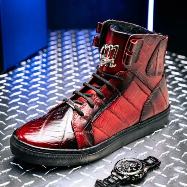 Best Mauri 6129/1 Baby Crocodile High Top Sneakers Red / Dirty Black Red/DirtyBlack