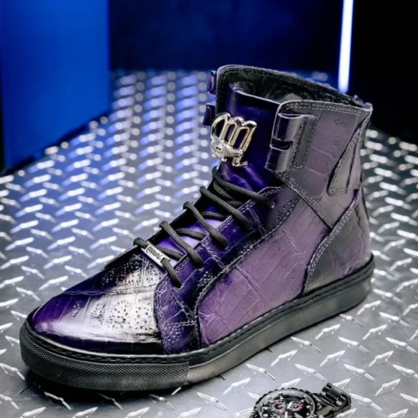 Discount Mauri 6129/1 Baby Crocodile High Top Sneakers Grape / Dirty Black Grape/DirtyBlack