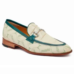 Shop Mauri 4983 Body Alligator & Fabric Loafers Spring Green / Cream / Hunter Green (Special Order)