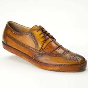 Discount Mauri 8668 Brogue Alligator & Calfskin Wingtip Shoes (Special Order) Whiskey