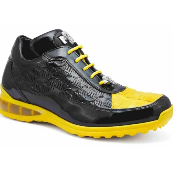 Shop Mauri 8900/2 Bubble Crocodile & Embossed Sneakers Black/Yellow