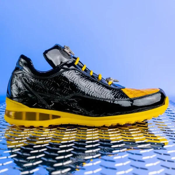 Shop Mauri 8900/2 Bubble Crocodile & Embossed Sneakers Black/Yellow