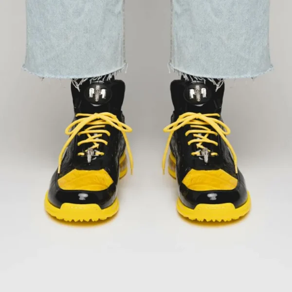 Shop Mauri 8900/2 Bubble Crocodile & Embossed Sneakers Black/Yellow