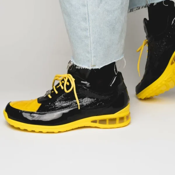 Shop Mauri 8900/2 Bubble Crocodile & Embossed Sneakers Black/Yellow