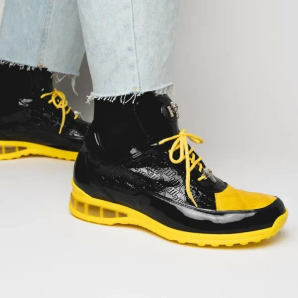 Shop Mauri 8900/2 Bubble Crocodile & Embossed Sneakers Black/Yellow