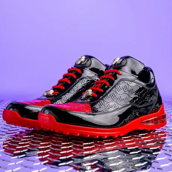 Online Mauri 8900/2 Bubble Patent Leather Embossed Baby Croc Sneakers Black / Red Black/Red