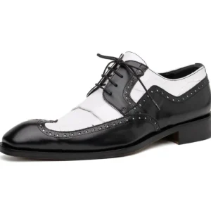 Best Sale Mauri 3258 Calfskin & Alligator Wingtip Shoes Black / White (Special Order) Black/White