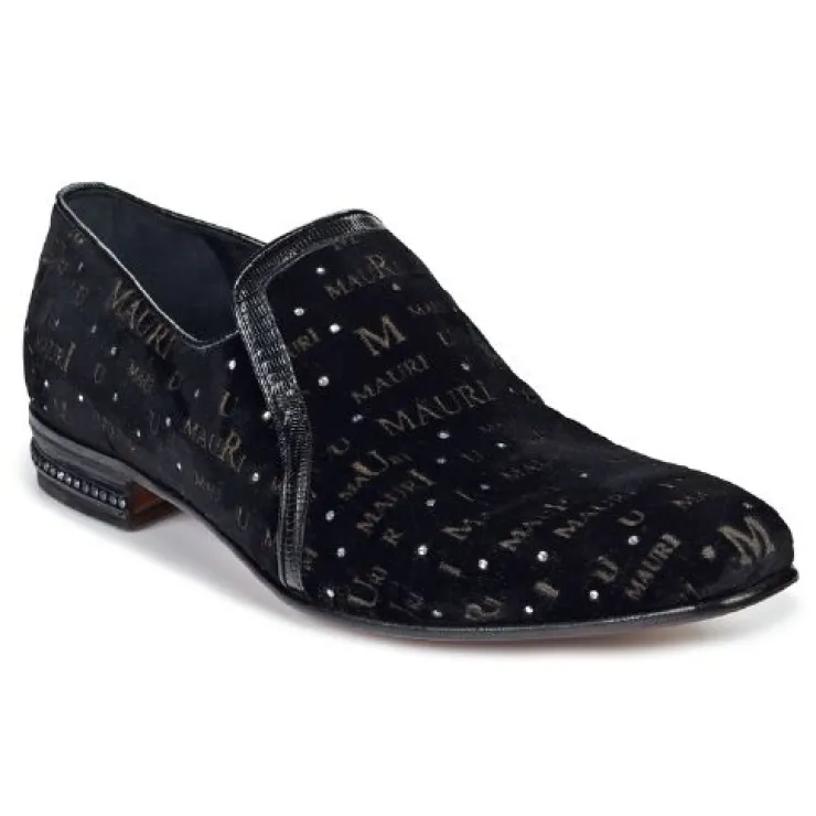 Hot Mauri 4675 Capo Velvet & Lizard Loafers with Rhinestones (Special Order) Black