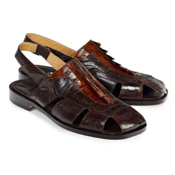 Flash Sale Mauri 1867 Chimera Ostrich Leg & Hornback Sandals Brown / Camel (Special Order) Brown/Camel