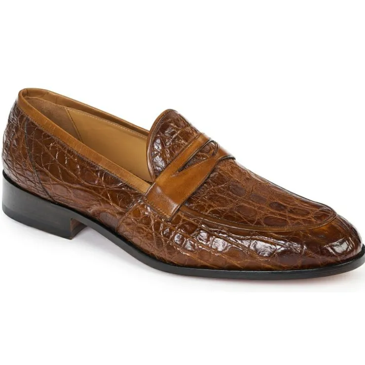 Hot Mauri 4862 Crocodile Penny Loafers (Special Order) Brandy