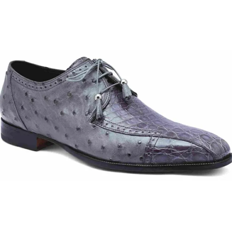 Store Mauri 3058 Duke Crocodile & Ostrich Derby Shoes Medium Gray (Special Order) MediumGray