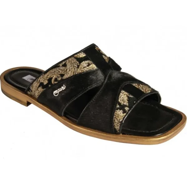 Fashion Mauri 1312/6 Fabric Didier / Pony Sandals Gold 14k / Black (Special Order)