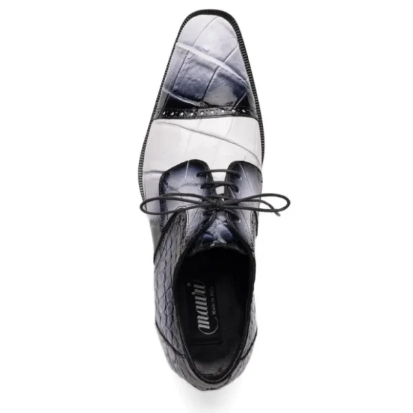 Discount Mauri 1087/2 Flawless Alligator Cap Toe Derby White / Dirty Black