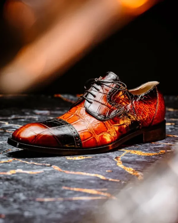 Hot Mauri 1087/2 Flawless Alligator Cap Toe Derby Cognac / Dirty Gold