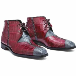 Fashion Mauri 4926 Harlem Ostrich & Crocodile Boots Gray / Ruby Red (Special Order) Black