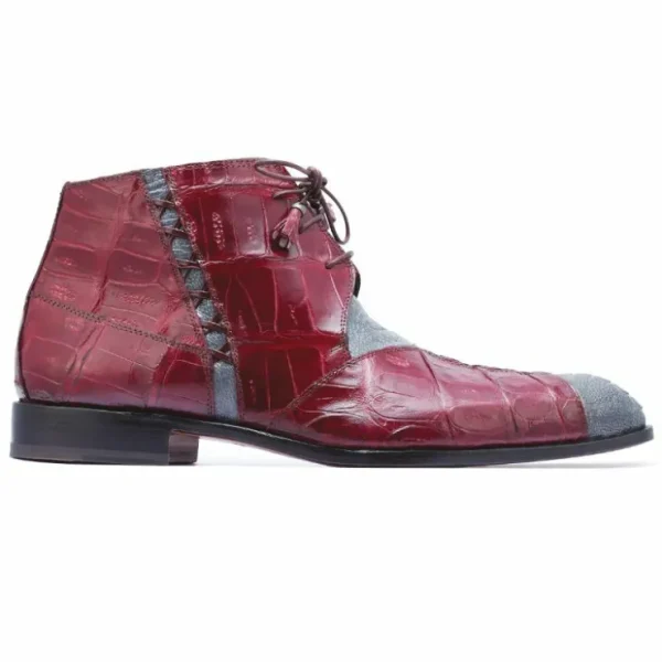 Fashion Mauri 4926 Harlem Ostrich & Crocodile Boots Gray / Ruby Red (Special Order) Black