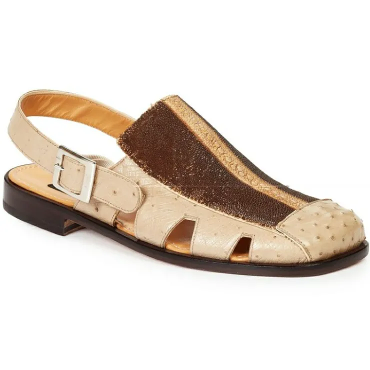 Hot Mauri 1972 Laguna Ostrich & Stingray Sandals Brown / Beige (SPECIAL ORDER) Brown/Beige