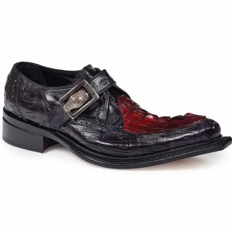 Flash Sale Mauri 44225 Michelangelo Crocodile & Hornback Monk Strap Shoes Black / Burgundy (Special Order) Black/Burgundy