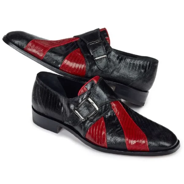 Clearance Mauri 2536 Orchestra Lizard Monk Strap Shoes Black / Red (Special Order) Black/Red