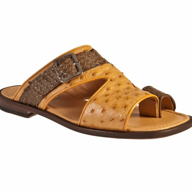 Sale Mauri 1263/3 Ostrich / Embossed Karung Bolle Bajo Sandals (Special Order) Tabac