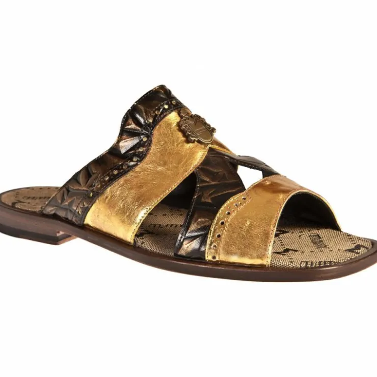 New Mauri 1858/2 Ostrich / Fabric Sandals Gold / Scudo Brown (Special Order)