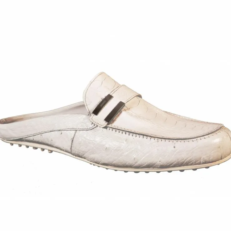 New Mauri 13012 Ostrich / Ostrich Leg Mules (Special Order) White