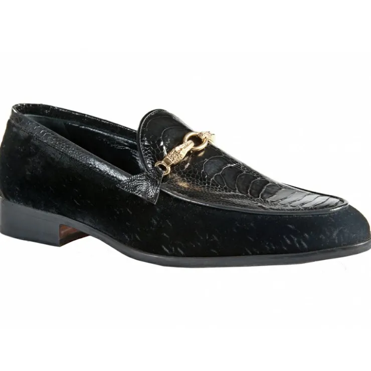 Flash Sale Mauri 4932 Ostrich Leg / Embossed Velvet Shoes (Special Order) Black