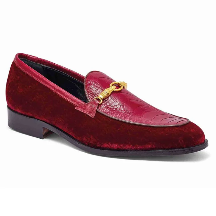 Store Mauri 4932 Ostrich Leg / Embossed Velvet Loafer Ruby / Red