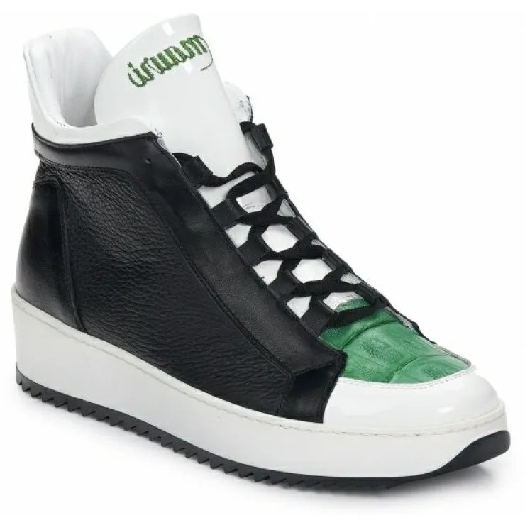 Shop Mauri 6139 Patent & Croc Sneakers White / Green / Black (SPECIAL ORDER) White/Green/Black