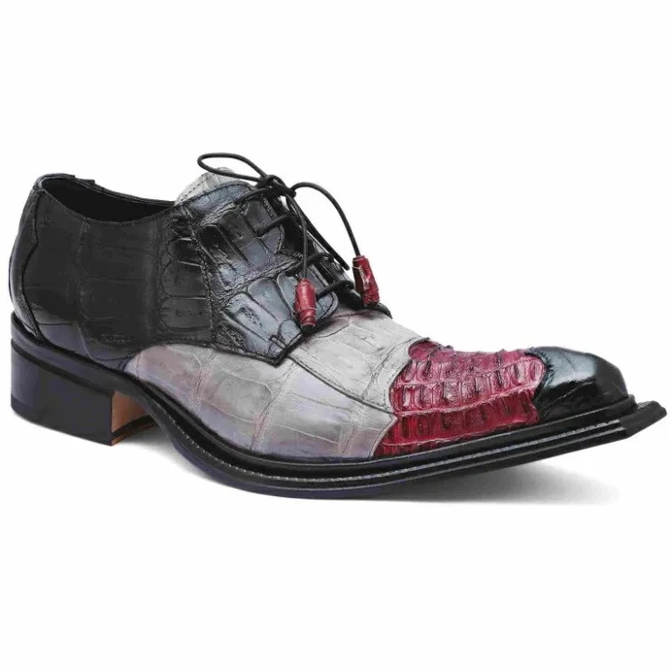 Cheap Mauri 44207 Piave Crocodile & Hornback Shoes Black/Ruby Red/Gray (Special Order) Black/RubyRed/Gray