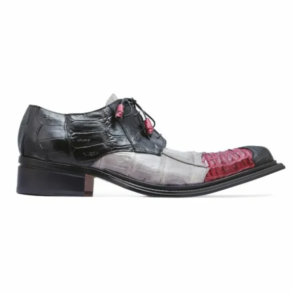 Cheap Mauri 44207 Piave Crocodile & Hornback Shoes Black/Ruby Red/Gray (Special Order) Black/RubyRed/Gray