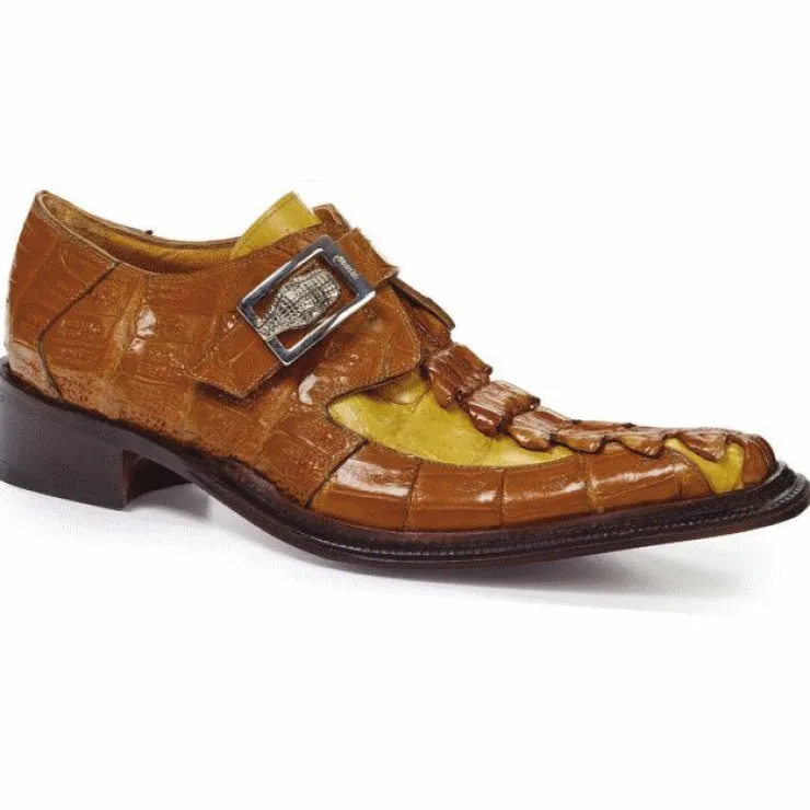 Shop Mauri 44192 Piermarini Crocodile & Hornback Monk Strap Corn / Yellow Pepper (Special Order) Corn/YellowPepper