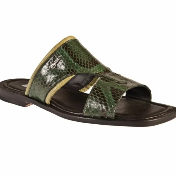 Outlet Mauri 1902/2 Python / Ostrich Sandals Forest Green / Apple (Special Order)