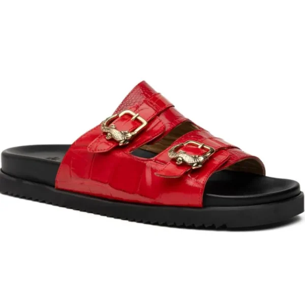 Shop Mauri 5199 Reef Alligator & Ostrich Leg Sandal Red