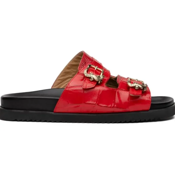 Shop Mauri 5199 Reef Alligator & Ostrich Leg Sandal Red