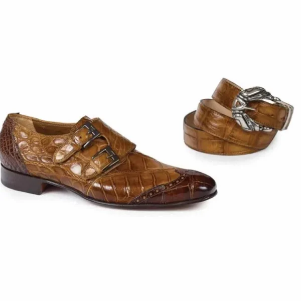 Online Mauri 1010 S Masolino Alliigator Monk Strap Shoes Sport Rust / Brandy (Special Order) SportRust/Brandy