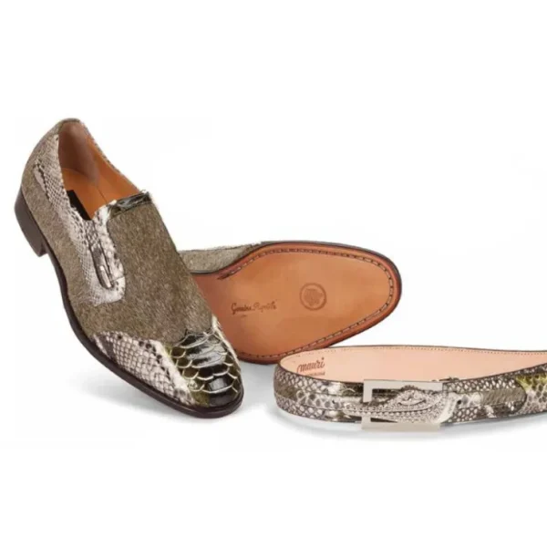 Flash Sale Mauri 4748 Spiga Python & Horsehair Wingtip Loafers (Special Order) Natural/Green