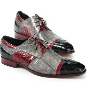 Fashion Mauri 4921 Stephen Alligator Dress Shoes Black / Grey / Red (Special Order) Black/Grey/Red