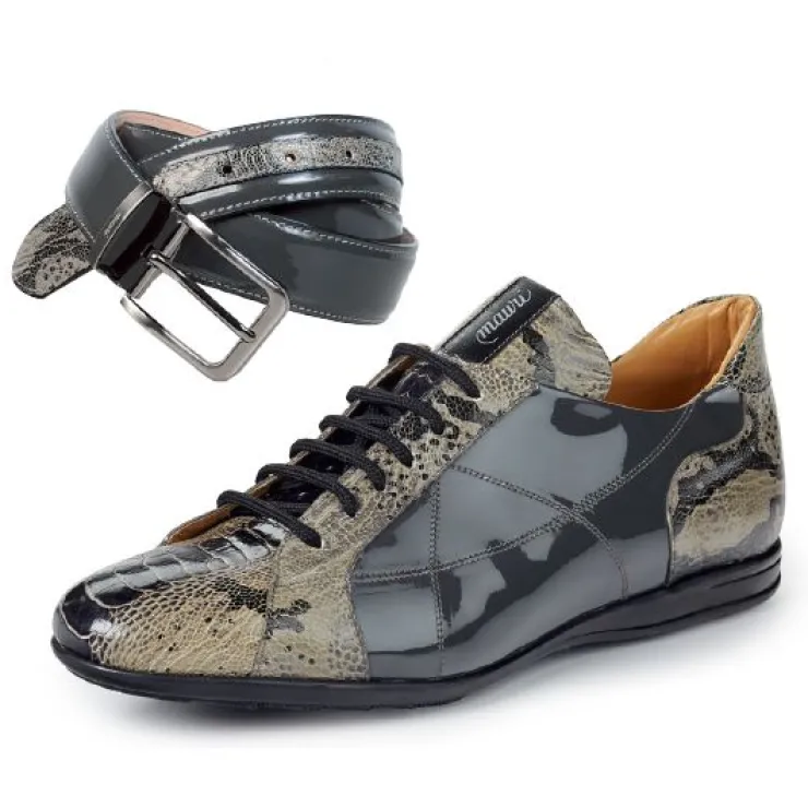 Outlet Mauri 8662 Studio Patent / Ostrich / Printed Python Sneakers (SPECIAL ORDER) Gray