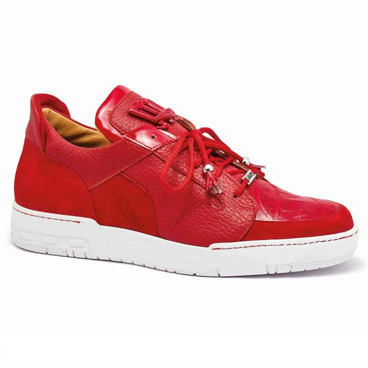 Best Mauri 8412 Suede / Baby Crocodile / Patent Sneakers (Special Order) Red